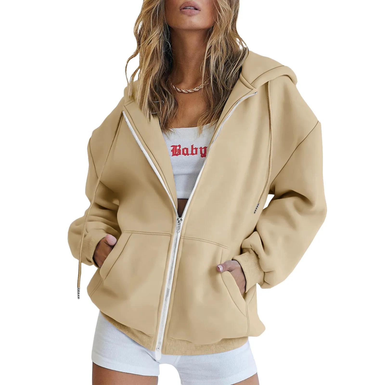 Plus Size Women Summer Casual Pure Color 100%Cotton Hoodie