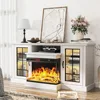 59'' Fireplace TV Stand, 3 Sided Glass Media Entertainment Center Console Table for TVs up to 65'' with Glass Door 2