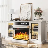 59'' Fireplace TV Stand, 3 Sided Glass Media Entertainment Center Console Table for TVs up to 65'' with Glass Door 2