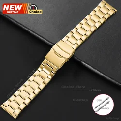Sleek Stainless Steel Three - Bead Metal Watch Strap - 22mm (Gold)
