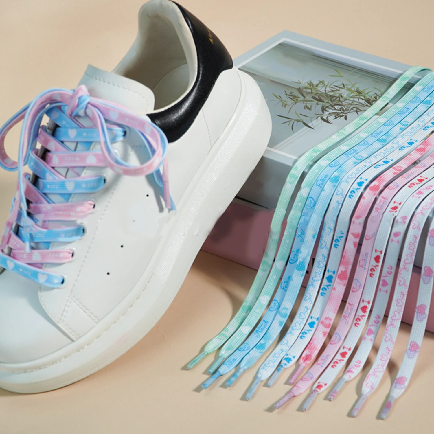 

Tie-dyed Heart Printing Shoelaces for Shoes Flat Colorful Shoelace Sneakers Shoe Laces Women Man Shoe Lace Shoestring 1 Pair