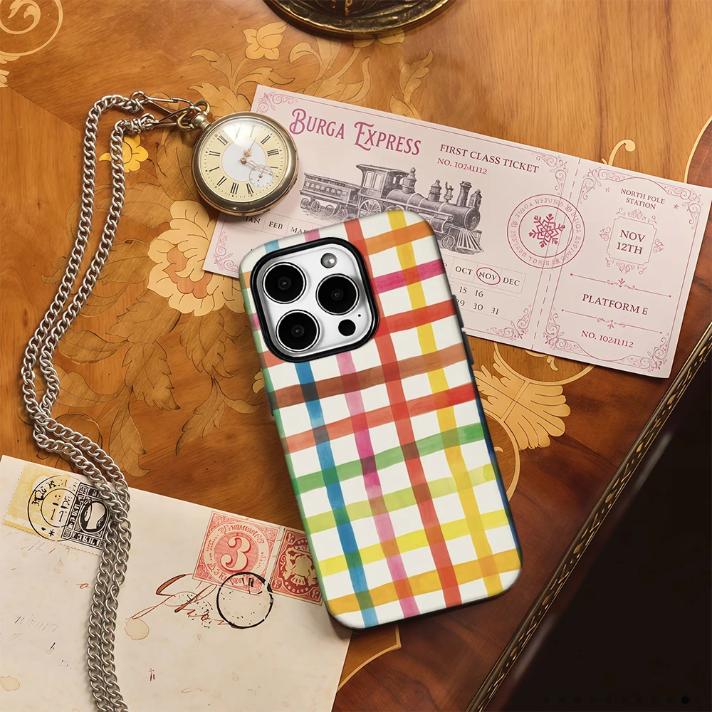 Luxury Double-Layer Rainbow Grid Painting Phone Case Back Cover