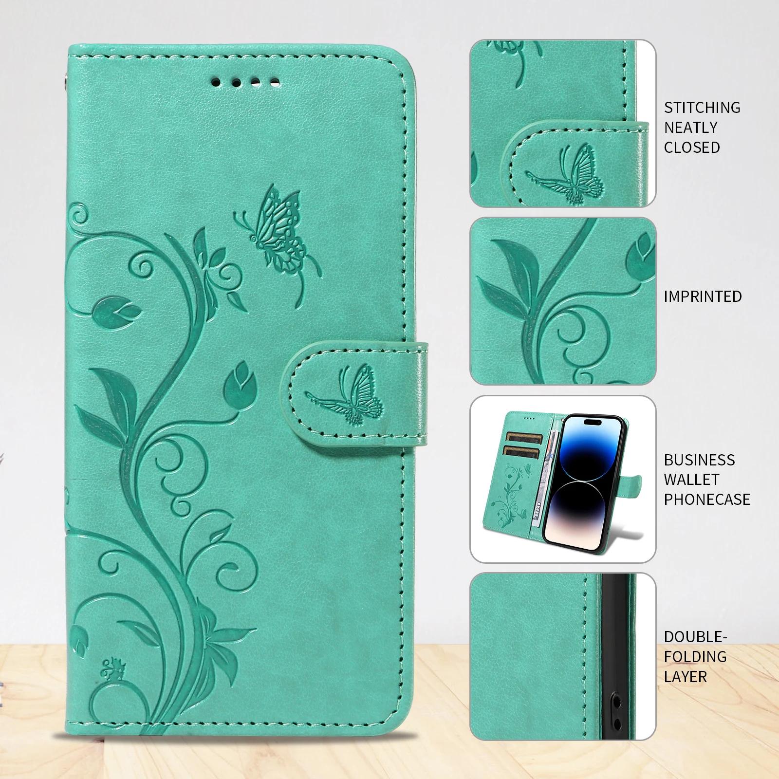 Premium Embossed Leather Magnetic Wallet Case - Multi-Functional Design