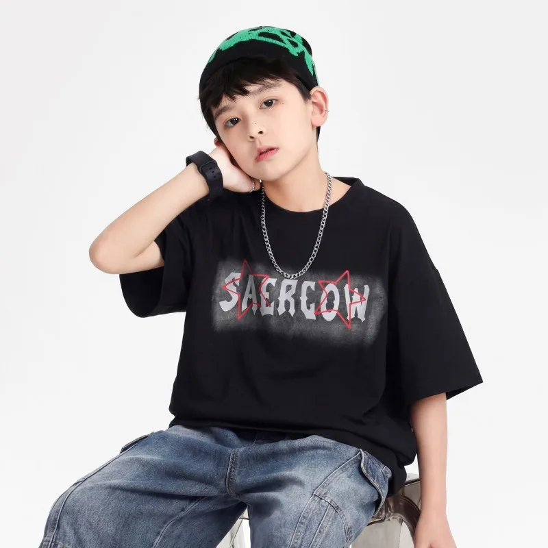 Boys T Shirt Summer 2026 Letter Print Short Sleeve Round Neck Tops Cool Children Clothes Breathable Streetwear Fashion Daily - 5