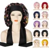 Fshion Floral Print Large Satin Bonnet Hat for Women Long Silk Head Cover Wide Night Sleeping Hat 1