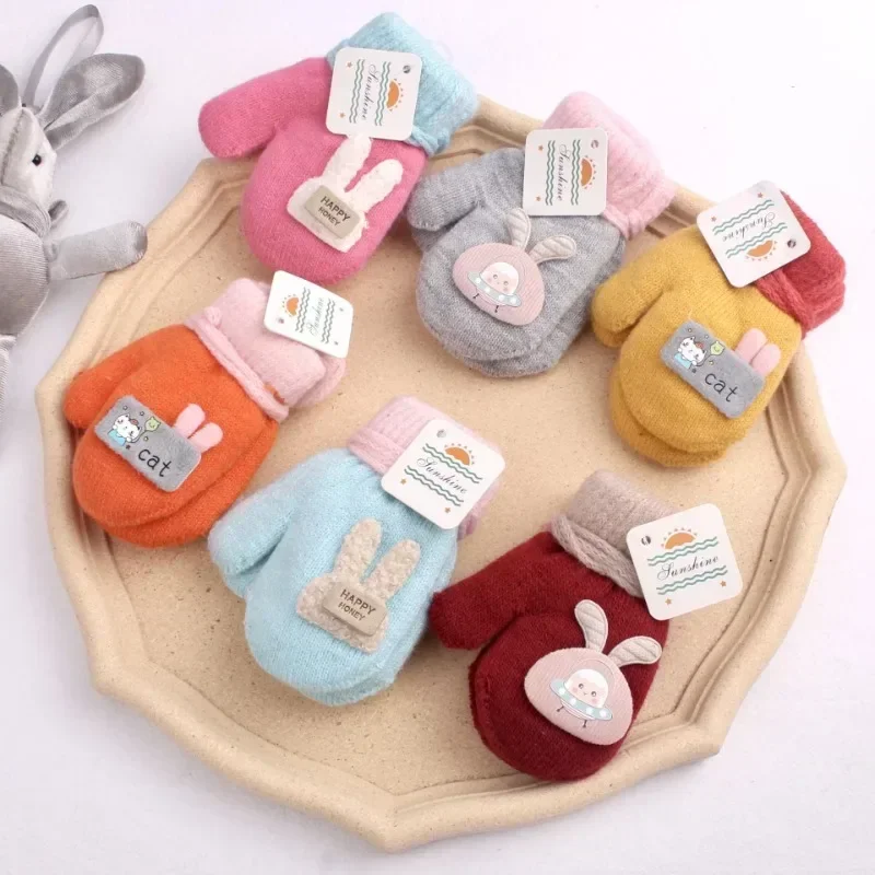 1-3 Years baby Winter Hand Gloves Thick Warmer Knitted Mittens Thicken Mittens for Kids Cute Cartoon Gloves Boys Girls