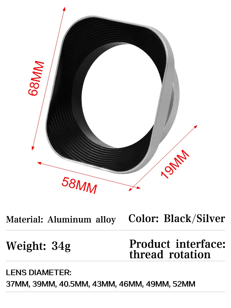 Description Picture 6 of itemMetal square cover suitable for Fuji X100V/X100VI/X100F/X100S camera lens hood can be equipped with UV37mm-52mmfilter