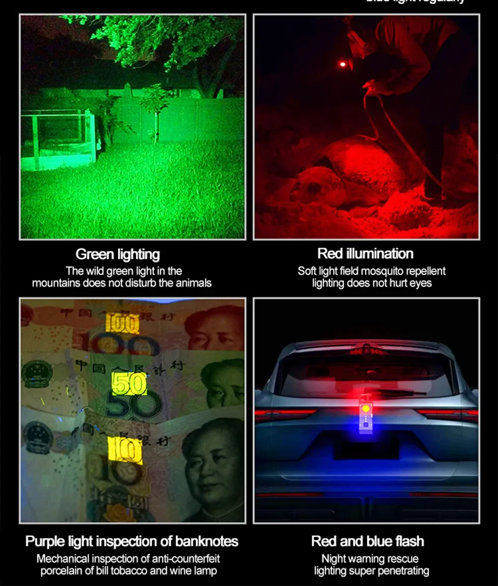 Description Picture 5 of itemMini Portable Keychain Flashlight Solar Panel Type-c Rechargeable LED 9 Modes COB Work Light Keychain With Magnet Light