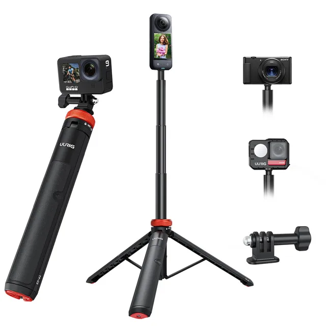 Aluminum Extend Selfie Stick Tripod Mini Portable Vlog Tripod for Go Pro 13 12 11 10 9 8  DJI Osmo Action 3 4 5 Insta 360 X5 X4