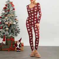 Women's Christmas Jumpsuit Pajama Long Sleeve V Neck Snowflake Plaid Print Romper Overall Sleepwear Party Casual Loungewear - Image 5