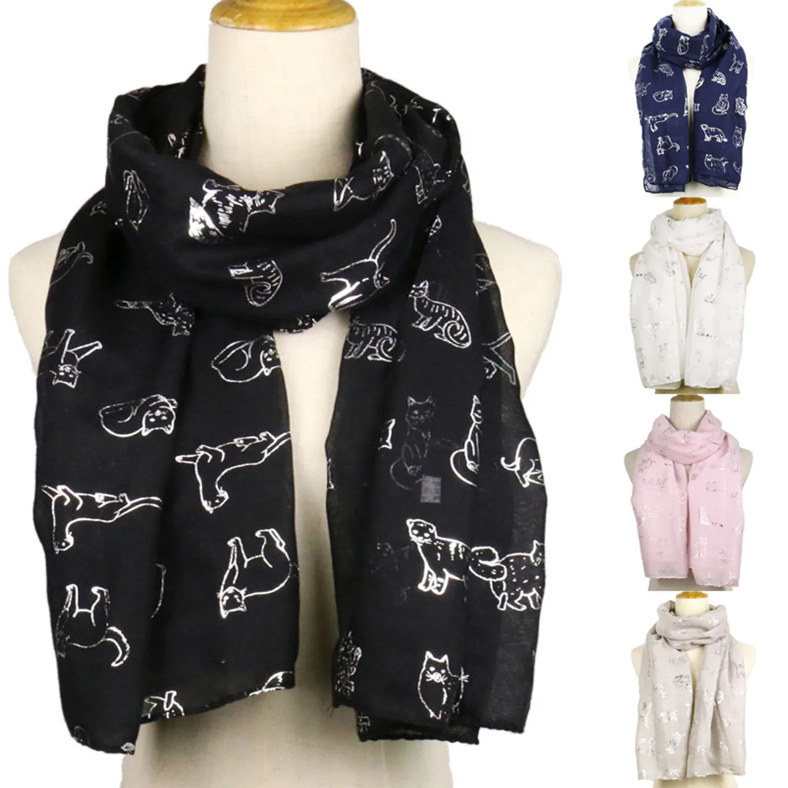 Scarves Shawl Fashion Cat Printed Silk Scarf Wrap Foil Travel Women Scarf Black And Brown Blanket Scarf Knit Your Own Scarf