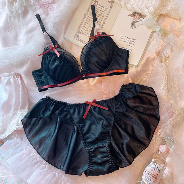 Japanese Sexy Lolita Bra And Panty Set Underwear Girl Plus Size Lingerie  Femme Black Ruffles Push Up 32 34 36 38 90 A B C D E bh - AliExpress