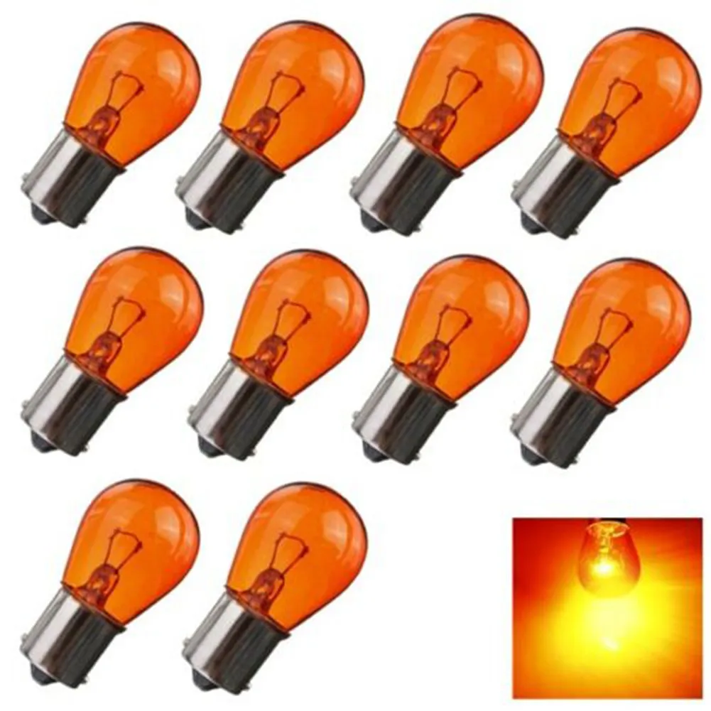 

10x Vehicle LED Bulbs PY21W BA15S 581 Amber Indicator Bayonet Base Lamp Turn Signal Car Light R 49mmx25mm 12V 21W Parking Light