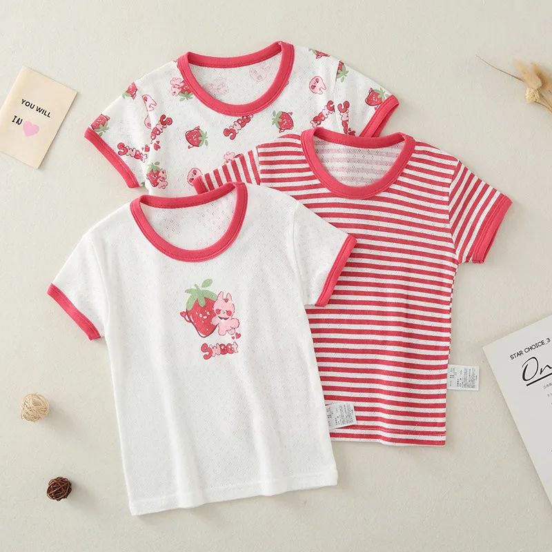 

VIDMID Summer Girls' 1-8 Year Old Girl Top 100% Cotton Short Sleeve Home Furnishing Undershirt 1007 08
