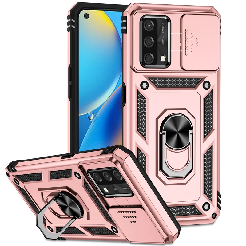 Shockproof Armor Case with Slide Camera Lens Protector and Magnetic Holder Ring Back Cover