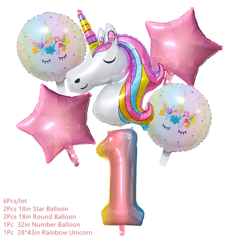 Ballon avec licorne arc-en-ciel et chiffre,décoration de style jouet pour  anniversaire d'enfant de 1, 2, 3 et 4 ans, pour fête à thème et mariage -  AliExpress