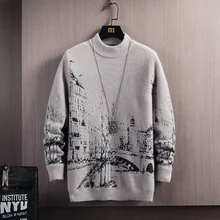 

Anime Pattern Pullovers Men Slim Sweaters Autumn Winter Thick Warm Men's Sweater 2021 Casual Round Collar Knitwear Sweater Mens
