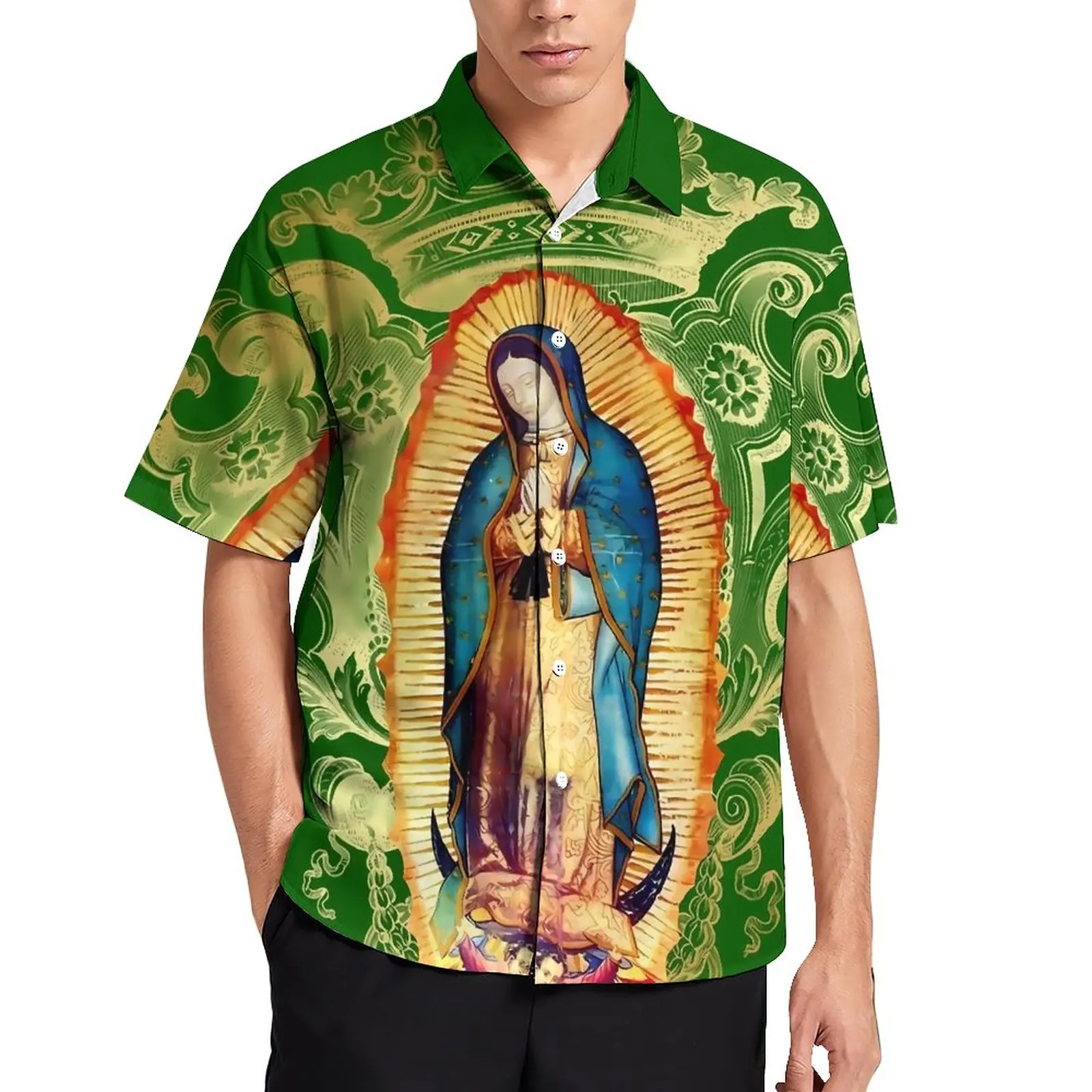 

Virgin Mary Mexico Casual Shirt Our Lady of Guadalupe Beach Loose Shirt Hawaiian Harajuku Blouses Short Sleeve Oversize Clothing