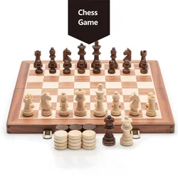 Top Grade Refined Folding Chess & Checkers Set Solid Wood Beech Walnut Chessboard Collection Entertainment Gifts Board Game