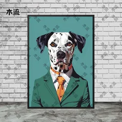 Cartoon Dog Suit Portraits - Humorous Poster Wall Art Canvas for Living Room Decor (Unframed) (E)
