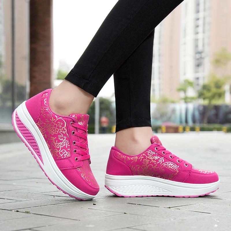 women sports shoes Red Height Increasing Sports Women Sneakers Big 42 Toning Wedge Slimming Fitness Swing Female Platform Dance Shoe