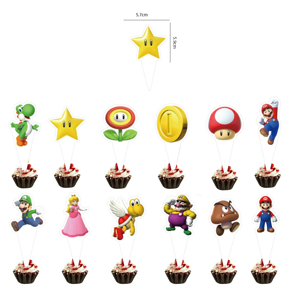 Toppers de gâteau Super Mario Bros pour enfants, fournitures de dessin animé, forme acrylique, beurre d'anime mignon, décoration de gâteau, cadeau de jouet de fête d'anniversaire