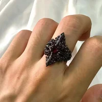 Gothic Style Open Ring Set with Red Ruby And Diamond Cross Design for Men Dark And Unique Personality Ring from China