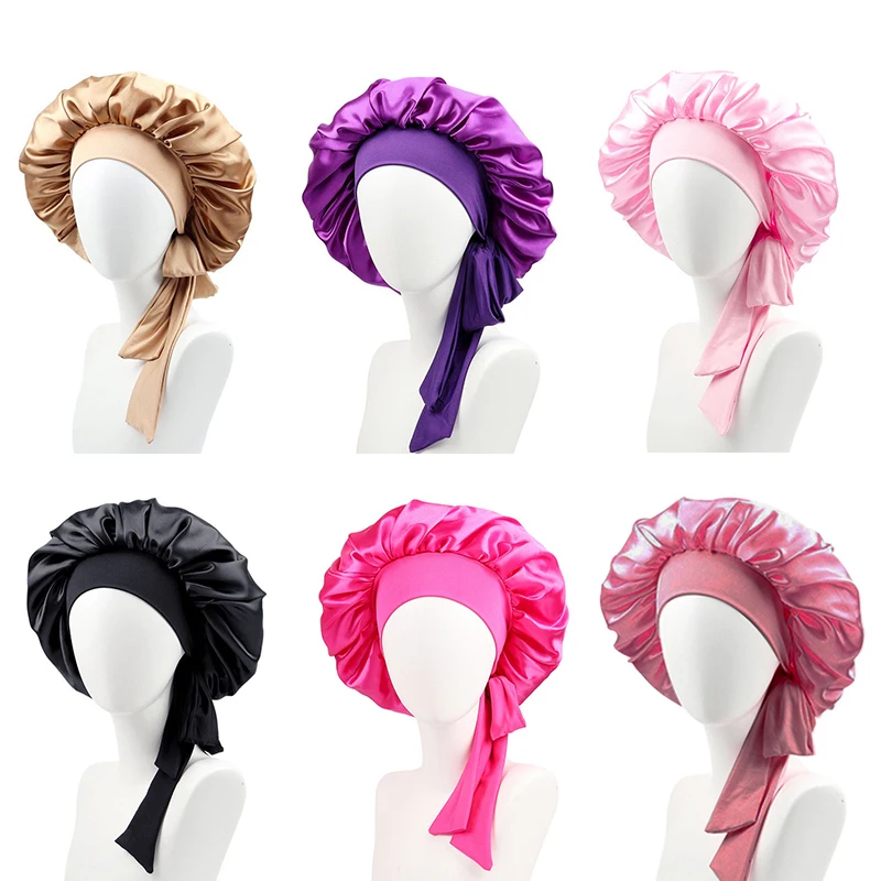 Silk Bonnet for Women Sleeping Satin Bonnet Hair night sleep cap scarf wrap for curly hair With Tie Band