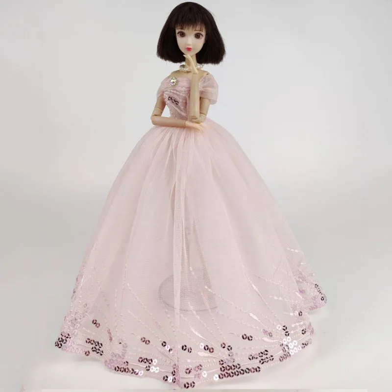 Pink Sequin Pearl Fashion Wedding Dress for Barbie Doll Clothes