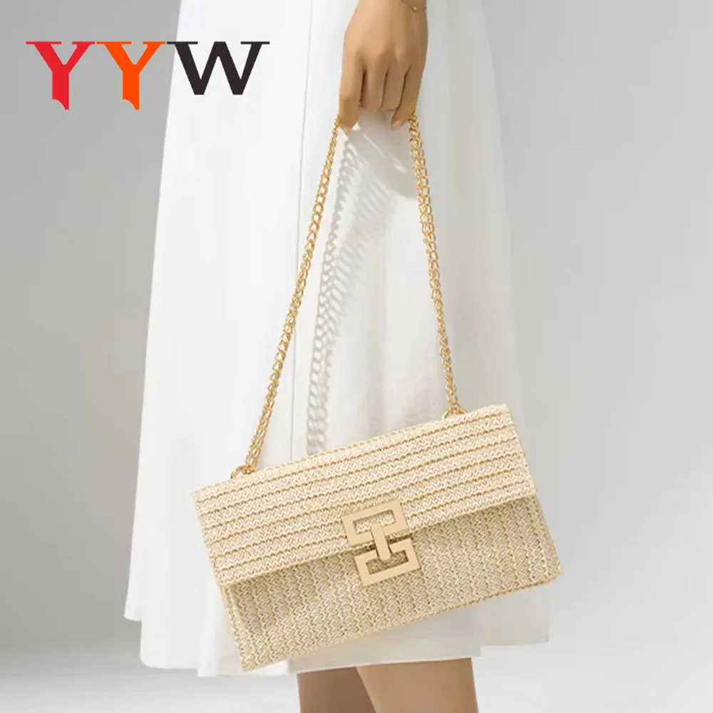Bolsos de mano tejidos de paja para mujer, bolso de mano informal
