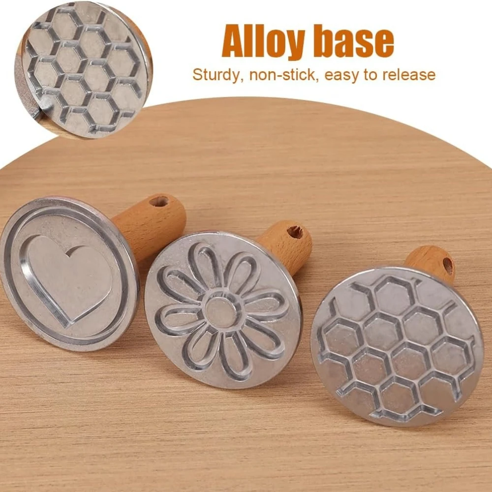 Cookie Stamps Round Metal Cookie Press Cutter Mold with Wooden Handle Cookie Embossing Stamp Cookie Stamper Decorating Supplies
