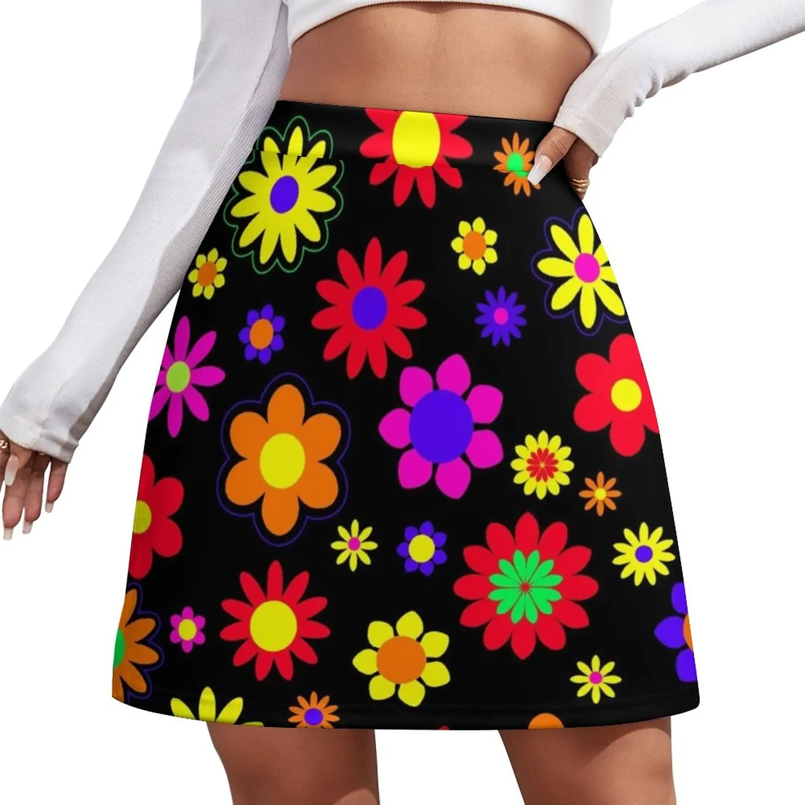 

Retro Hippie Flower Power Pattern Mini Skirt skirts for womans fashion japanese style 90s vintage clothes