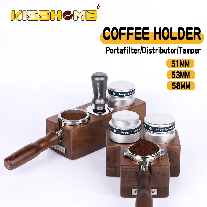 

Walnut Coffee Portafilter Holder Tamper Stand 51MM/54MM/58MM Espresso Distributor Rack Mat Base Barista Tool Coffee Accessories