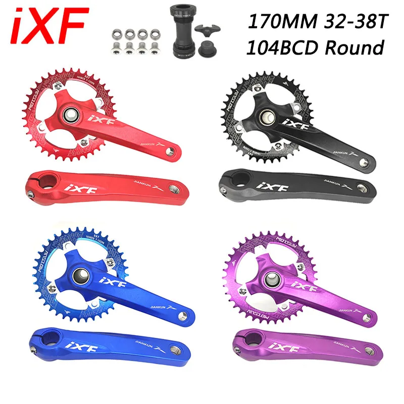 

IXF Crank MTB Integrated Crankset Hollowtech 104BCD Crank 2 Crowns Mountain Bike Connecting Rods 32/34/36/38/40/42T Chainring