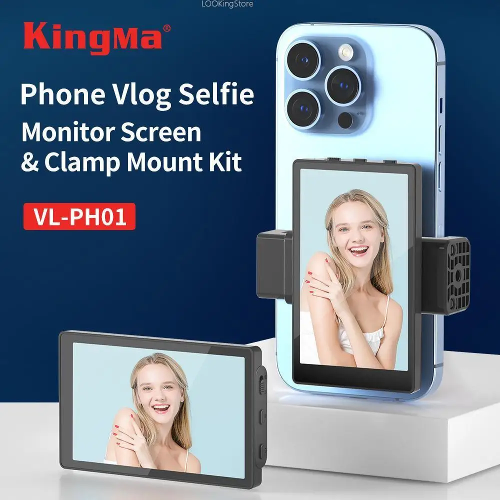 KingMa PH01 브이로그 셀카 모니터 스크린, 스마트폰 후면 카메라, 셀카 브이로그 라이브 스트림, 휴대폰 셀카 뷰파인더