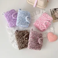Sac à cartes en peluche motif léopard pour fille, porte-monnaie à fermeture éclair, sac de haute beauté pendentif, petit portefeuille, porte-carte de repas pour étudiant, porte-carte d'identité 3