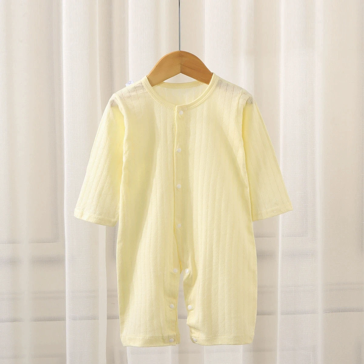 Baby Solid Color Ribbed Romper Long Sleeve Buttoned Onesie Newborn Infant Cotton Jumpsuit for Boy Girl Outfit for Spring Autumn