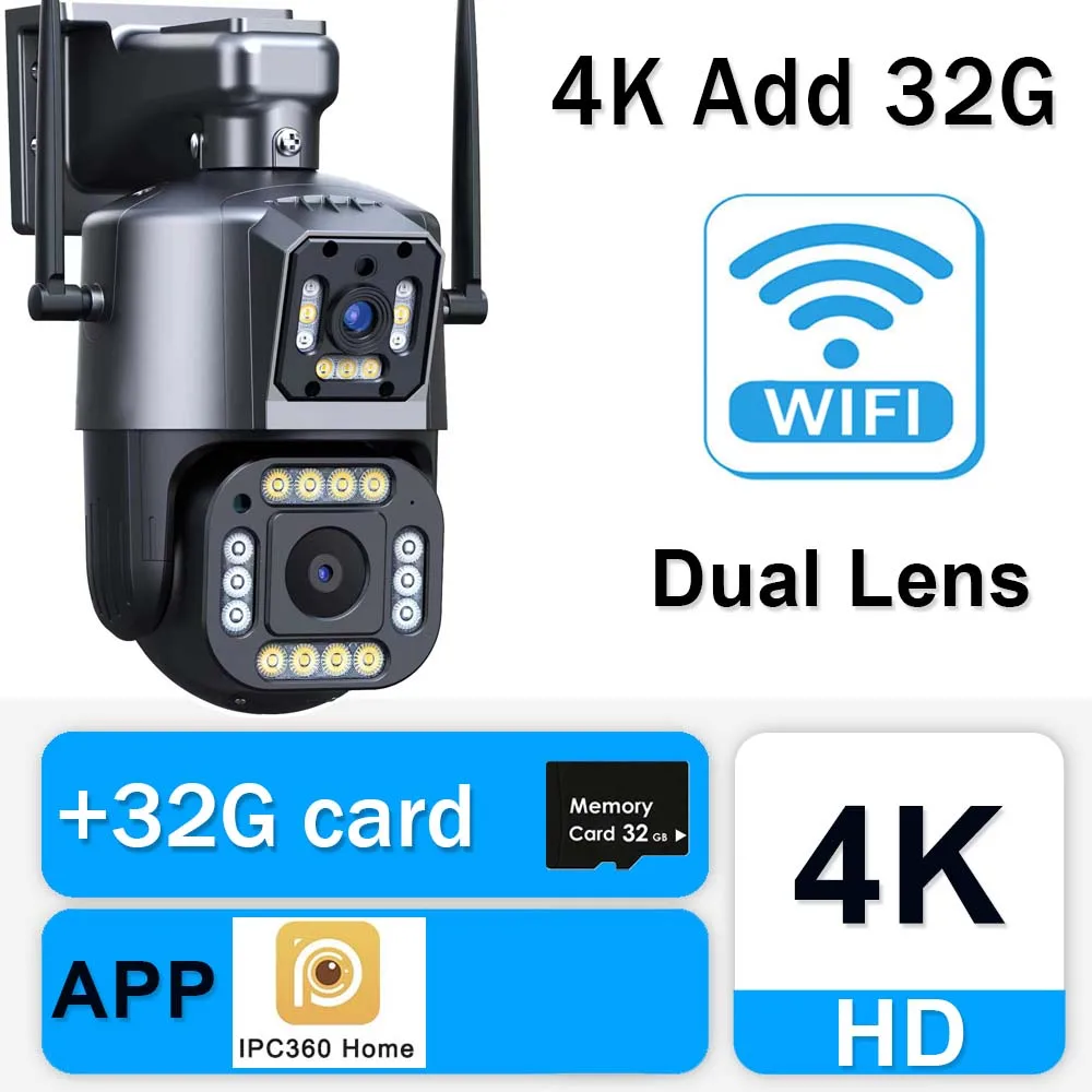 16MP 8K Wifi IP Camera, 20X Zoom AI Auto Tracking, Outdoor Wireless Security Camera, 4K Four Lens Dual Screen, 360° PTZ Camera, Smart Home CCTV, Wifi Surveillance Cameras 14