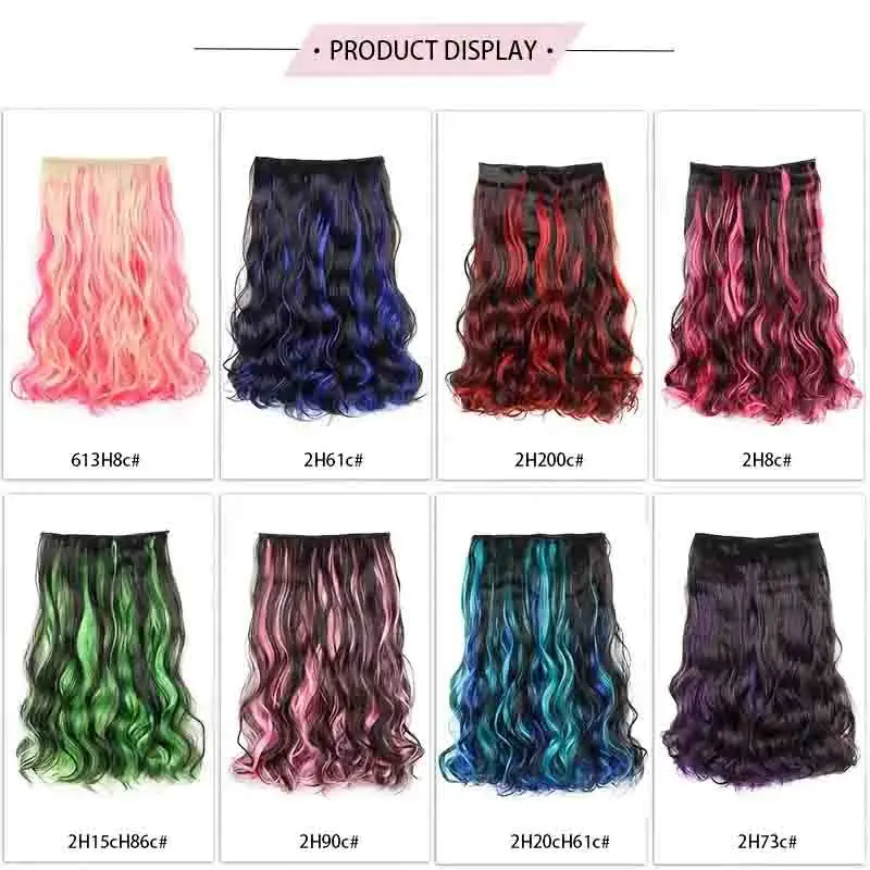 One Piece Clip Hair 5 Clip Color Highlight Long Wavy Hair Piece Seamless Extension 18 Inches Halloween Christmas