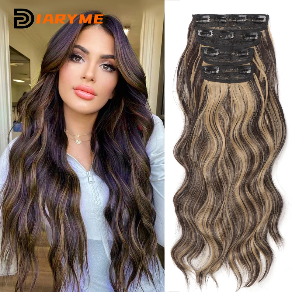 20Inch Long Wavy Hair Extension Clip On Hair 4Pcs/Set 16 Clips High Tempreture Fiber Synthetic Hairpiece Clip In Hair Extensions heat resistant synthetic fiber 130gr body wave clip in hair extensions 7008