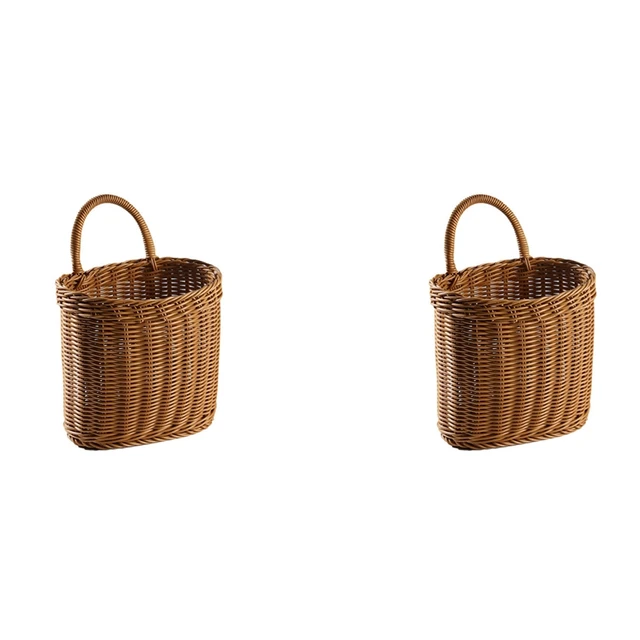 2X Konyhai Tároló Kosár Fogantyúval Szőtt Függő Kosarak A Nappalihoz Gyümölcsön Szőlő Kosarak-Ek