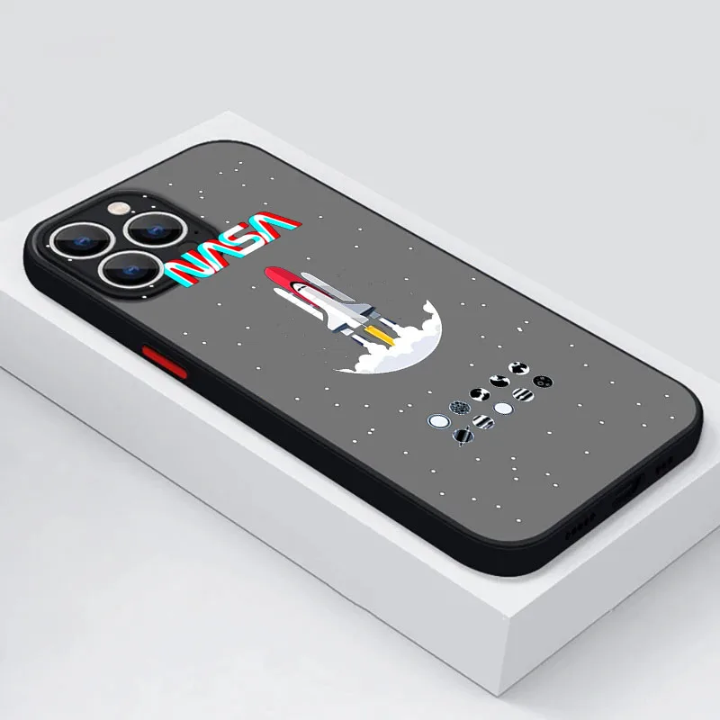 thumbnail image 1 of Funda de teléfono para iPhone 15 Pro XS Max 14 7 8 6 6s Plus SE 11 12 13 Mini X XR NASA-USA, cubierta translúcida negra esmerilada, 1 of 5
