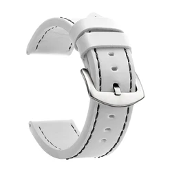Vintage Leather Sport Watch Band with Stainless Steel Buckle - 18mm (White Black Silver)