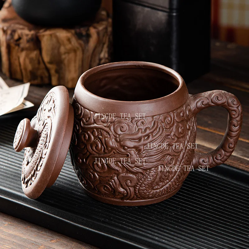 600ml Zhu Ni Large Capacity Tea Cup Household Chinese Purple Clay Tea Cup with Lid Office Water Cup Mug Drinking Utensils