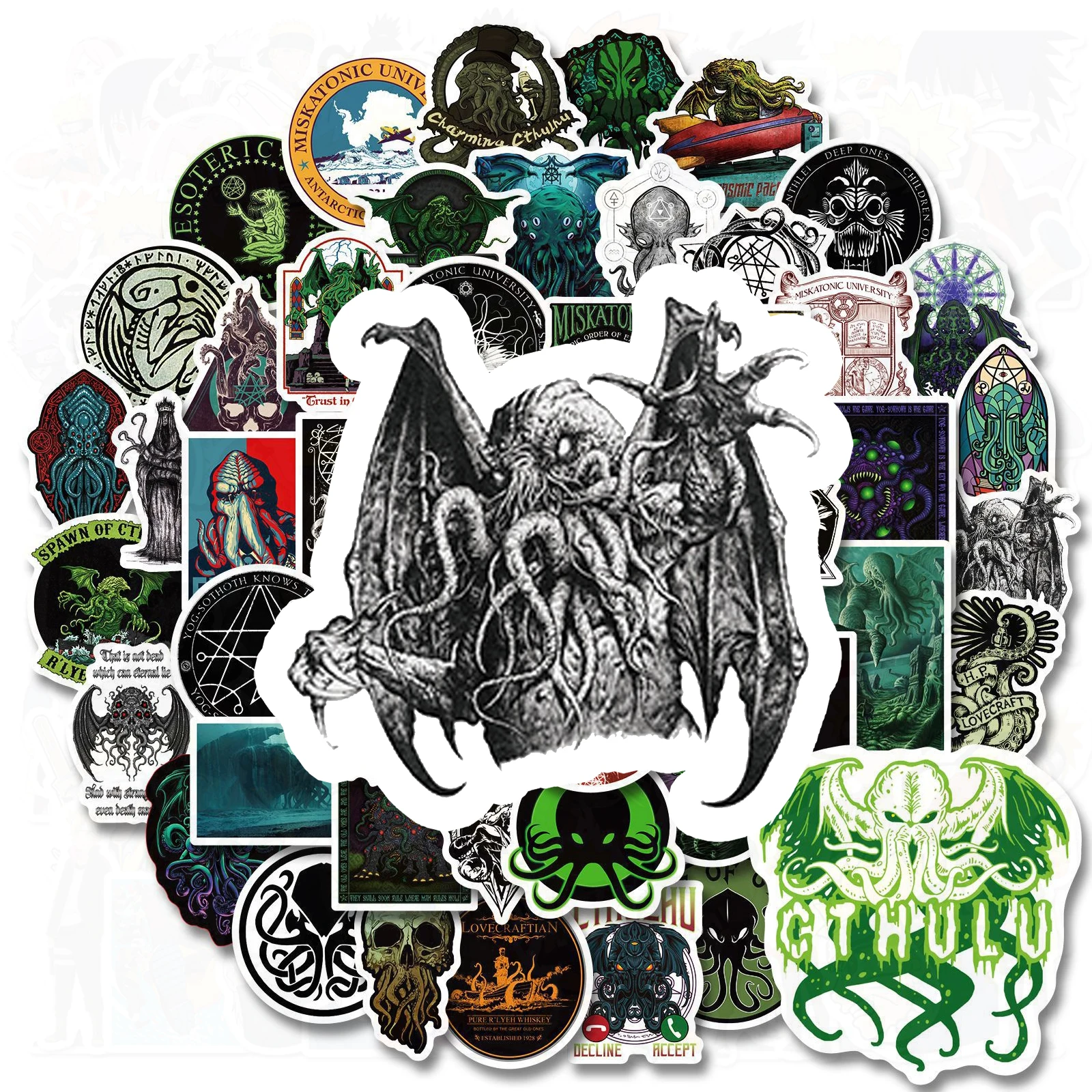 

10/50PCS Horror Cthulhu Stickers Suitcase Laptop Skateboard Phone Fridge Luggage Decal Cartoon Mythos Stickers Children Gift Toy