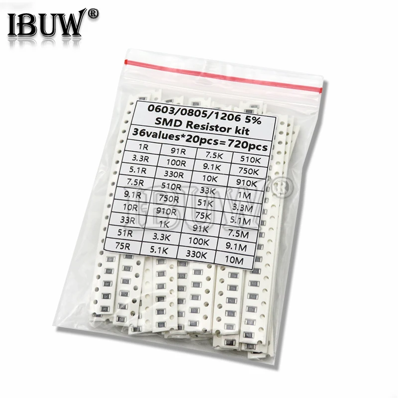 Smd Resistor 200PCS 660PCS 720PCS 4000PCS 0402 0603 0805 1206 1210 2512 SMD Resistor Kit igmopnrq Assorted Kit 10K 100K 1K 1R 100R 220R 1% 5%
