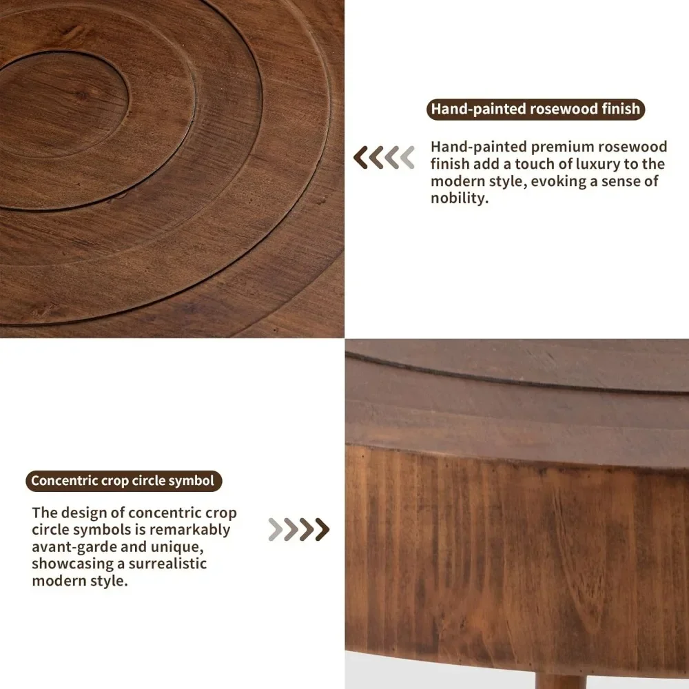 Nesting Coffee Tables w Wood Grain Finish, 2 Pieces Living Room Tea Table Sets w Wood Legs, Round Coffee Table Sets wit