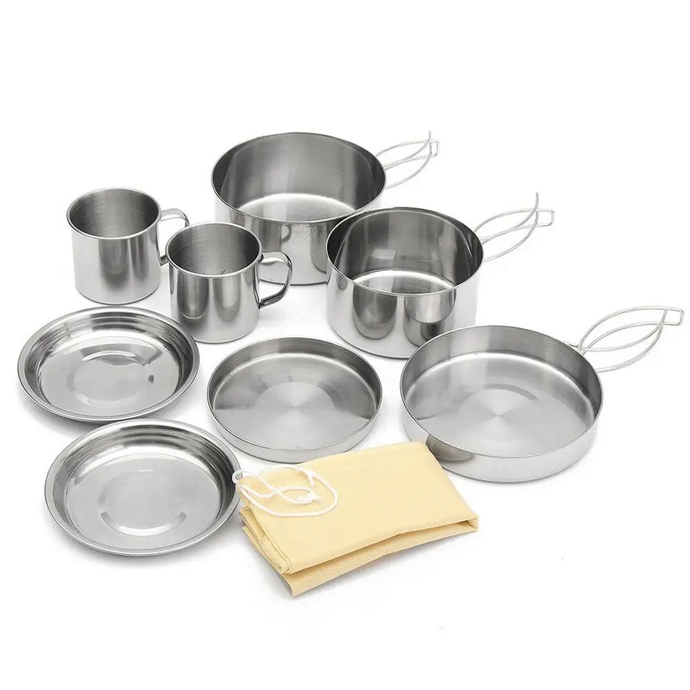 

Stainless Steel Camping Cookware Kit Water Cup Mini Cooker Cooking Pot Pan Set Lightweight Tableware Cooking Mess Kit