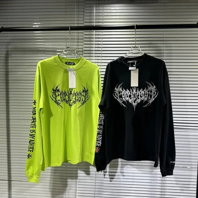 

New Hip Hop Long Sleeved Grailz T Shirt Men Women 1:1 Top Quality Black Green Worn Out Top Tee T-shirt