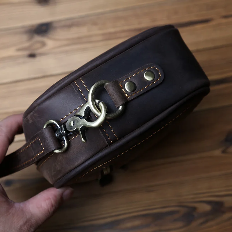 NZPJ Vintage Genuine Leather Men's Shoulder Bag Natural Cowhide Crossbody Bag Casual Trend Men's Bag Crazy Horse Phone Bag